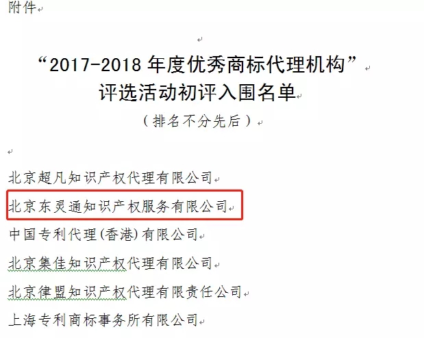 2017-2018年度优秀商标代理机构